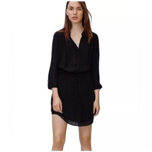 ARITZIA BABATON Bennett Dress Crepe Tie-Waist Mini-Dress Button Up Black XS